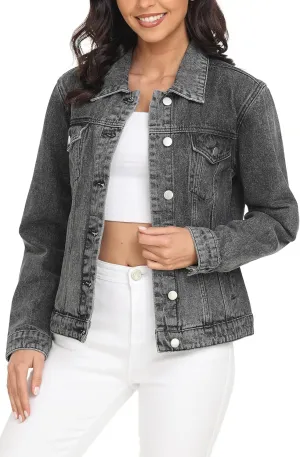 Dilgul Women's Denim Jacket Casual Long Sleeve Basic Button Down Denim Jean Jacket