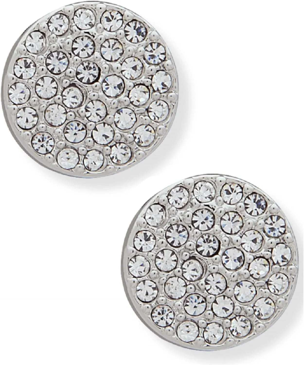 DKNY Women's Pav Disc Stud Earrings Silver and Crystal