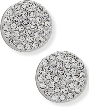 DKNY Women's Pav Disc Stud Earrings Silver and Crystal