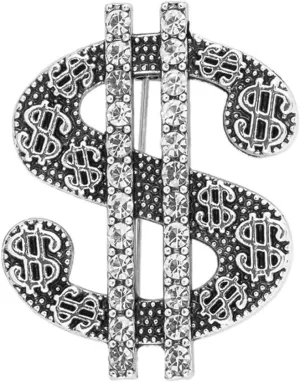 Dollar Sign Brooch Pin for Men Women Personalized Vintage Gold Tone Rhinestone Dollar Money Lapel Pin Badge Jewelry Clothing Decoration Christmas Gift
