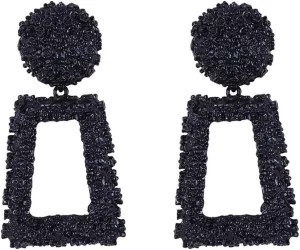 Doubnine Rectangle Geometric Metallic Earrings Indiana Boho Dangle Modern Earrings Wedding Bridal Jewelry for Women(black)