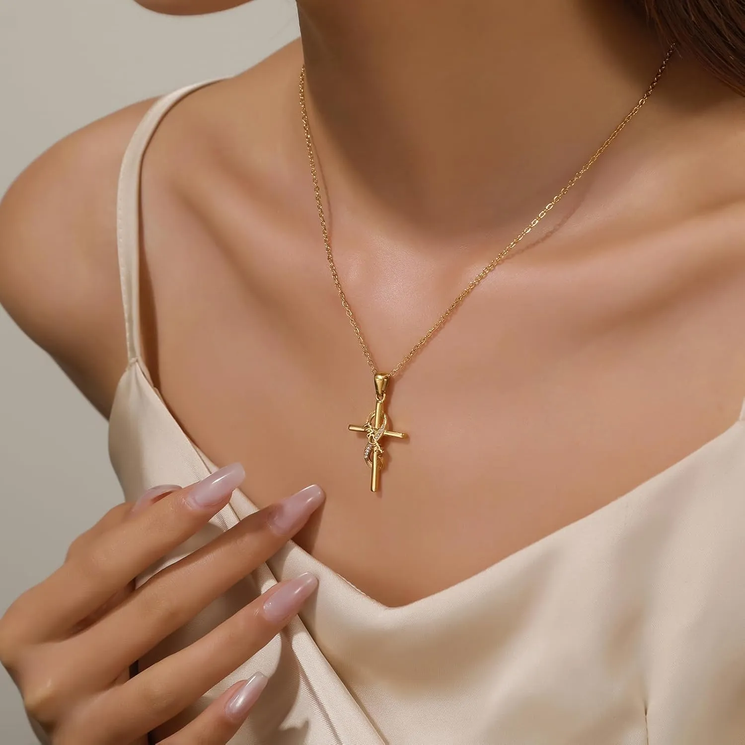 DS Religious Gifts for her Faith Cross Necklace for Women exquisite 18K Gold Inspirational Christian Bible Verse prayer birthday Jewelry stainless steel Necklaces To Sister Mom Daughter