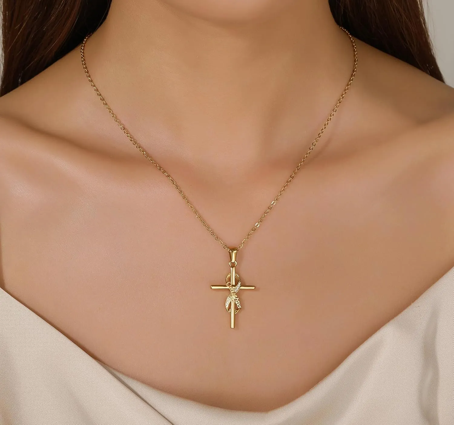 DS Religious Gifts for her Faith Cross Necklace for Women exquisite 18K Gold Inspirational Christian Bible Verse prayer birthday Jewelry stainless steel Necklaces To Sister Mom Daughter