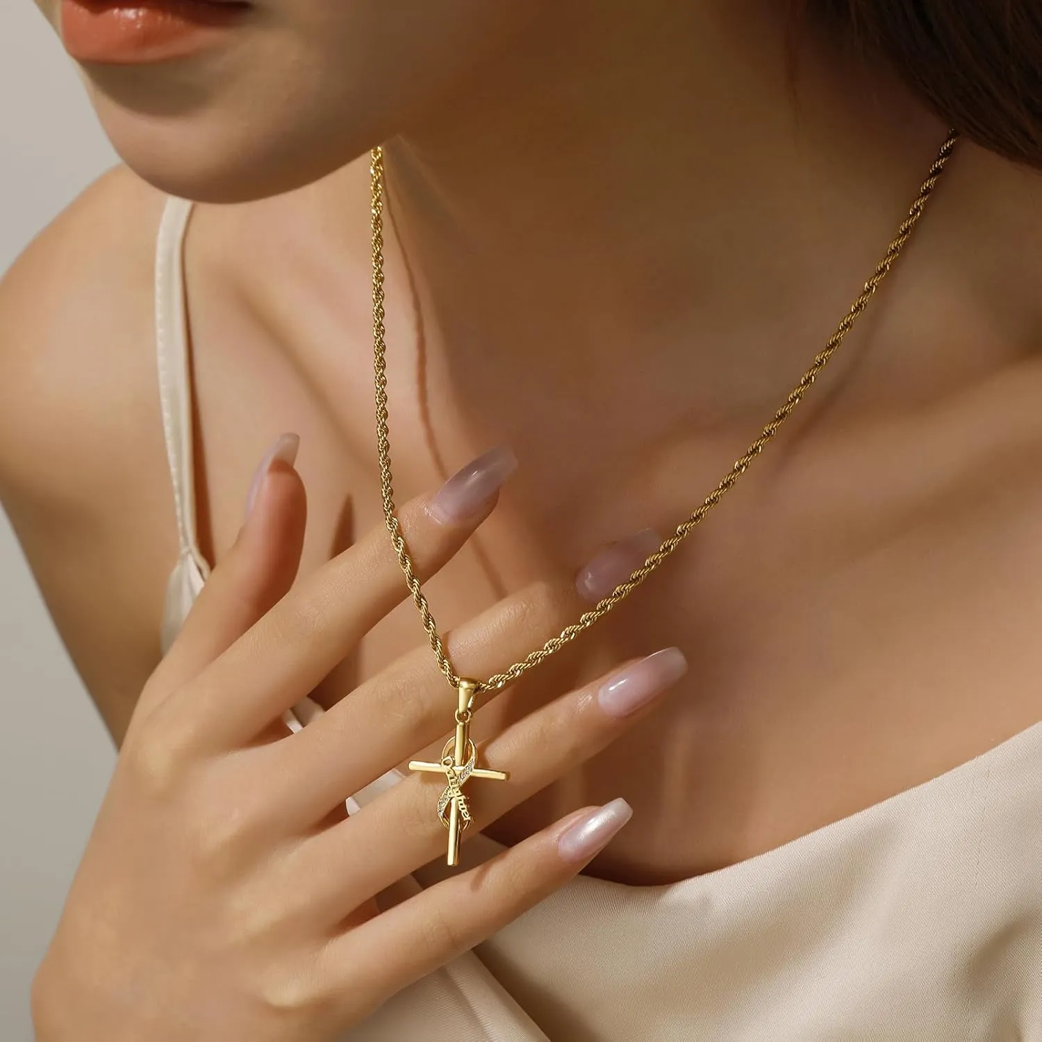 DS Religious Gifts for her Faith Cross Necklace for Women exquisite 18K Gold Inspirational Christian Bible Verse prayer birthday Jewelry stainless steel Necklaces To Sister Mom Daughter