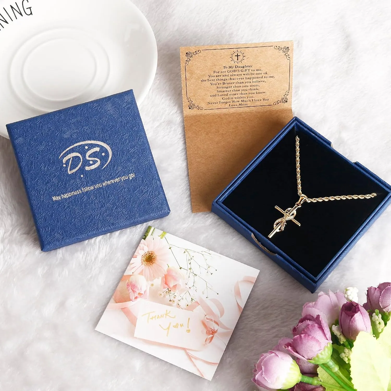 DS Religious Gifts for her Faith Cross Necklace for Women exquisite 18K Gold Inspirational Christian Bible Verse prayer birthday Jewelry stainless steel Necklaces To Sister Mom Daughter