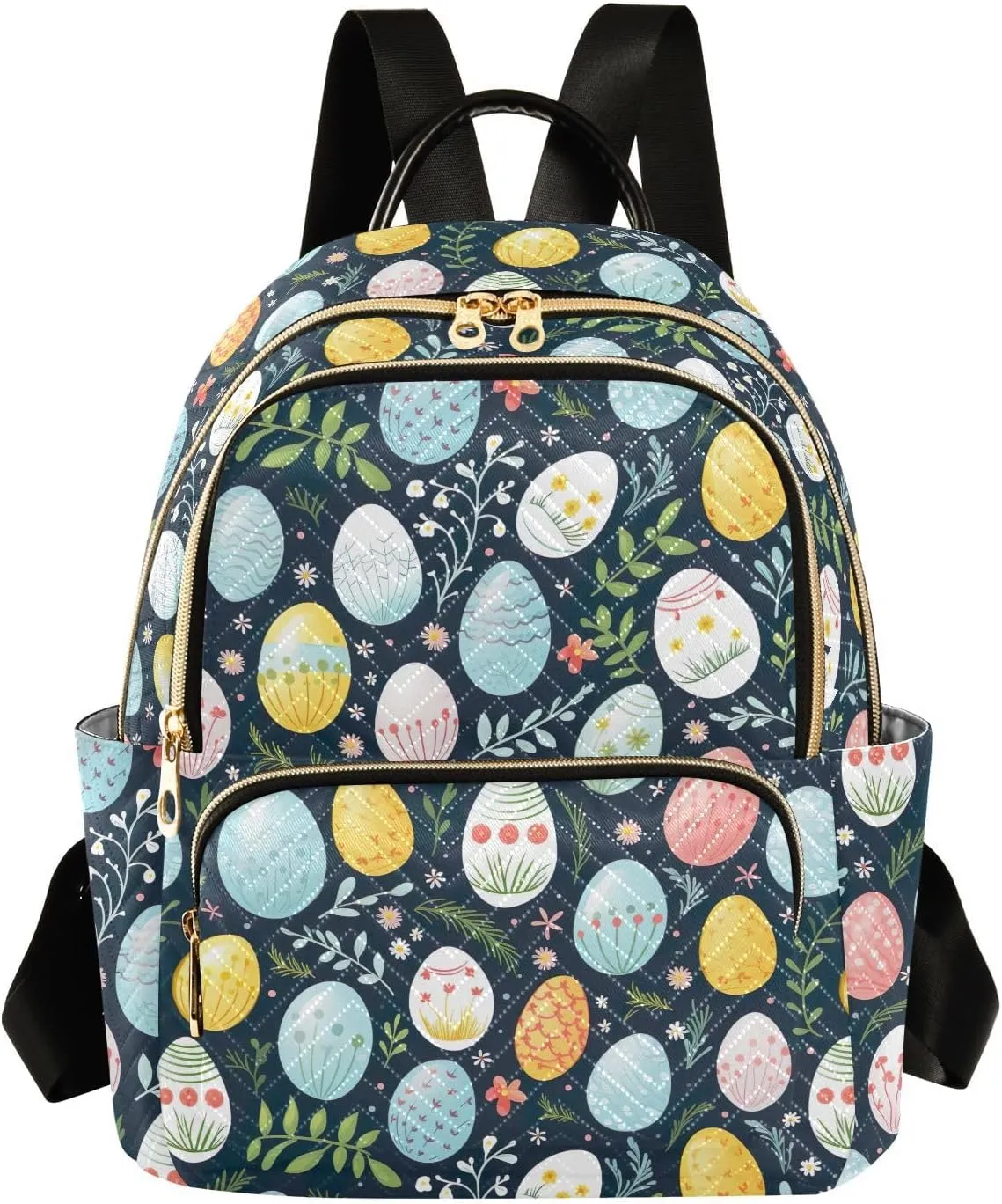 Easter Eggs Mini Backpack Purse for Women Small Quilted Bookbag Casual Daypack for Work Ladies Travel Shoulder Bags M