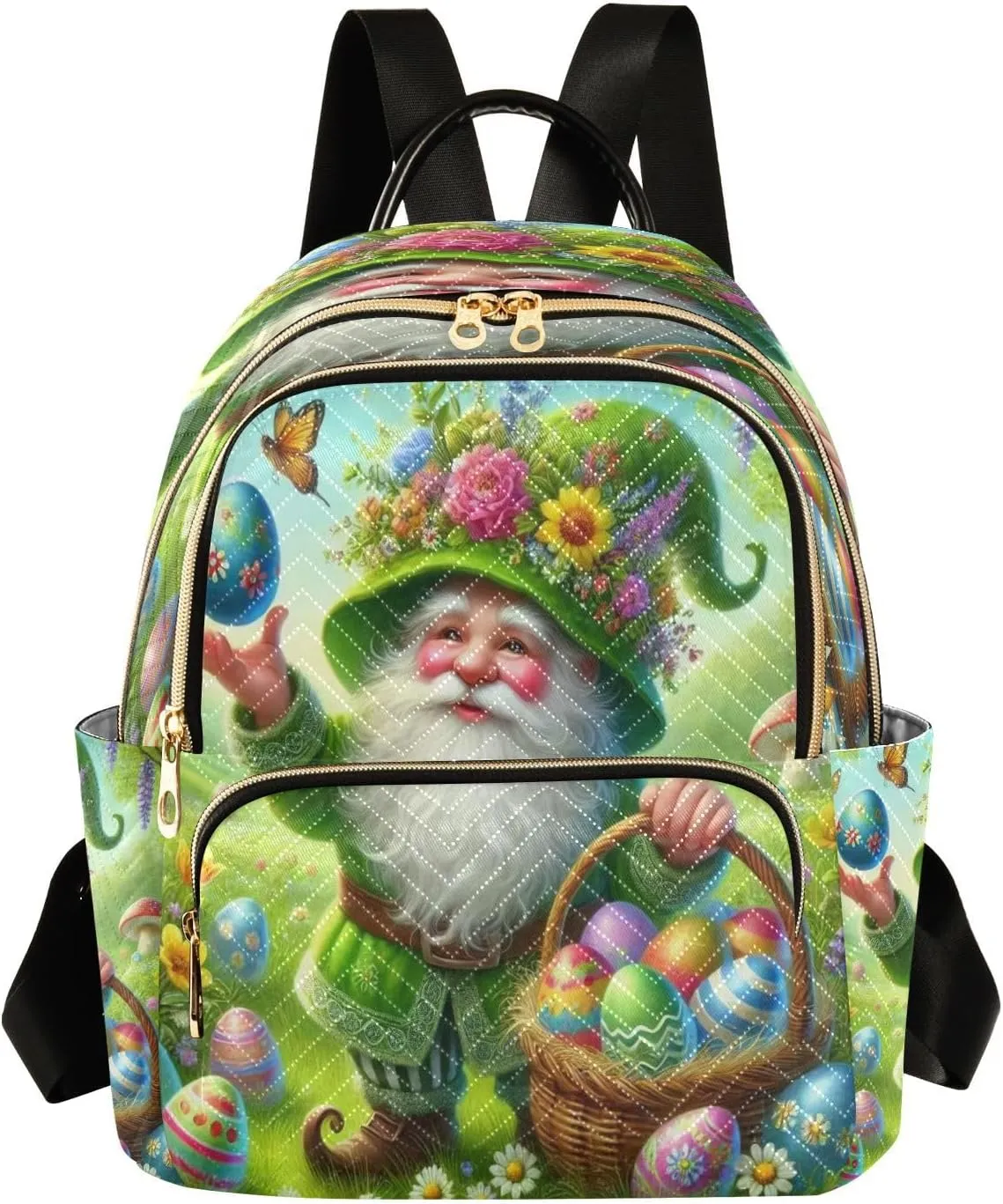 Easters Gnome Flowers Mini Backpack Purse for Women Ladies Shoulder Bags for Work Quilted Casual Bookbag Small Travel Daypack M