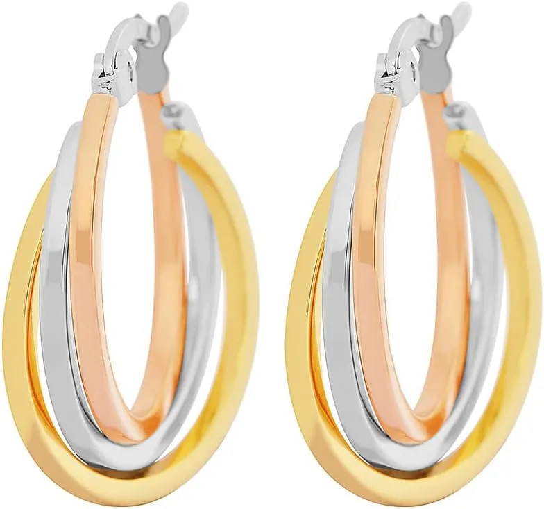 EDFORCE Stainless Steel Gold-Tone Silver-Tone Multi-Bangle Interlocking Hoop Earrings