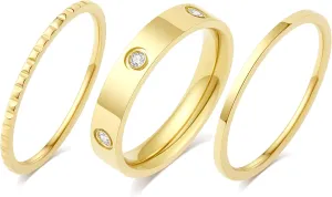 Elegant 3PCS Cubic Zirconia Stackable Love Rings for Women, Gold Silver Plated 316L Stainless Steel Hypoallergenic Jewelry, Easter Anniversary Birthday Gifts for Mom friends Sister