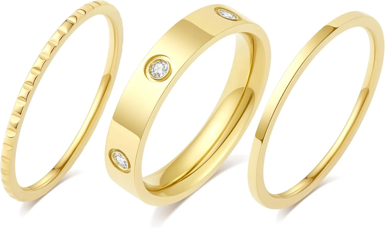 Elegant 3PCS Cubic Zirconia Stackable Love Rings for Women, Gold Silver Plated 316L Stainless Steel Hypoallergenic Jewelry, Easter Anniversary Birthday Gifts for Mom friends Sister