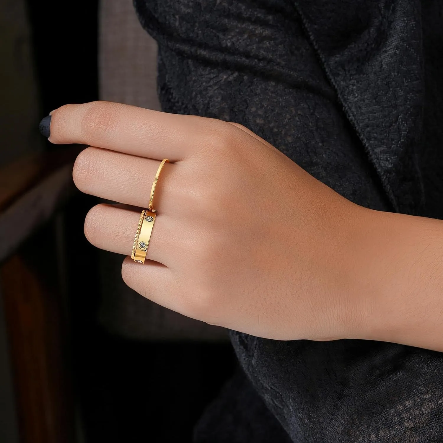 Elegant 3PCS Cubic Zirconia Stackable Love Rings for Women, Gold Silver Plated 316L Stainless Steel Hypoallergenic Jewelry, Easter Anniversary Birthday Gifts for Mom friends Sister