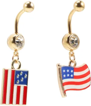 Elegant American Flag Navel Ring Set Stainless Steel Belly Button Jewelry Star and Stripes Perfect for Women