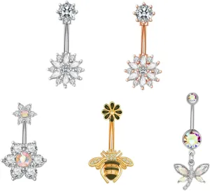 Elegant Belly Button Ring Big Jewel Stainless Steel Navel Rings Belly Piercing Rings for Women