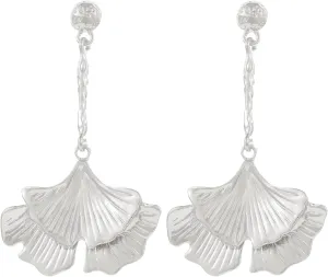 Elegant Silver Ginkgo Leaf Dangle Earrings for Women  Textured Metal Drop Earrings, Nature-Inspired Statement Jewelry for Weddings, Parties & Everyday Wear