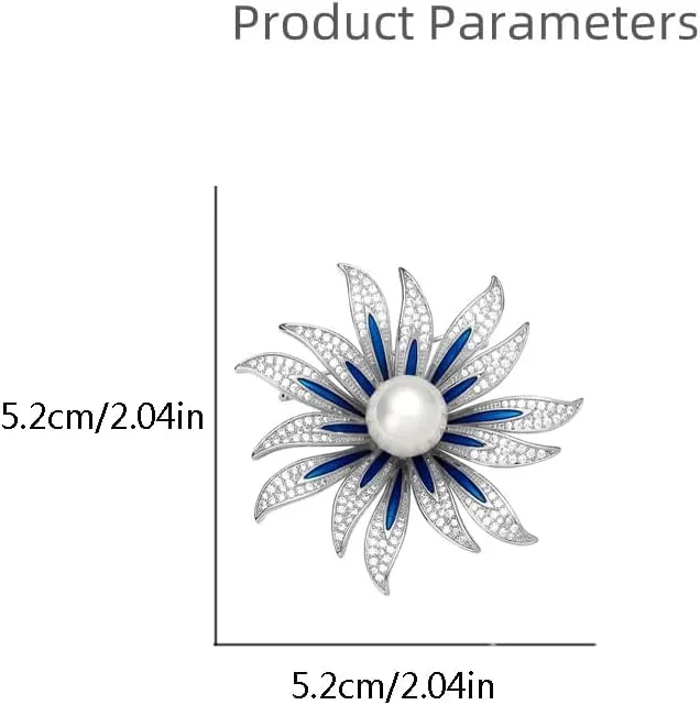 Elegant Sunflower CZ White Pearl Blue Enamel Brooch Lapel Pins for Women Dainty Sparkly Crystal Flower Brooches Pin Fashion Jewelry for Party Banquet Dress Suit Ceremony Clothes Accessories Gifts for Her Thanksgiving