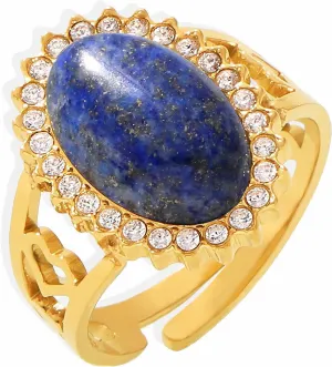 Elegant Tiger Eye 3A Zircon Statement Ring, Natural Stone 18K Gold Plated Stainless Steel Adjustable Band Ring,Bold Vintage Style Cocktail Jewelry for Women