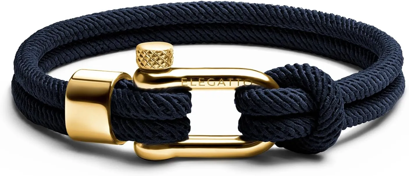 Elegatto Alchor Platinum Rope Bracelet for Men | Premium Nylon Marine Cord with Silver Polished Stainless Steel Shackle Closure | Waterproof and Fade-Resistant | Mens Designer Bracelets