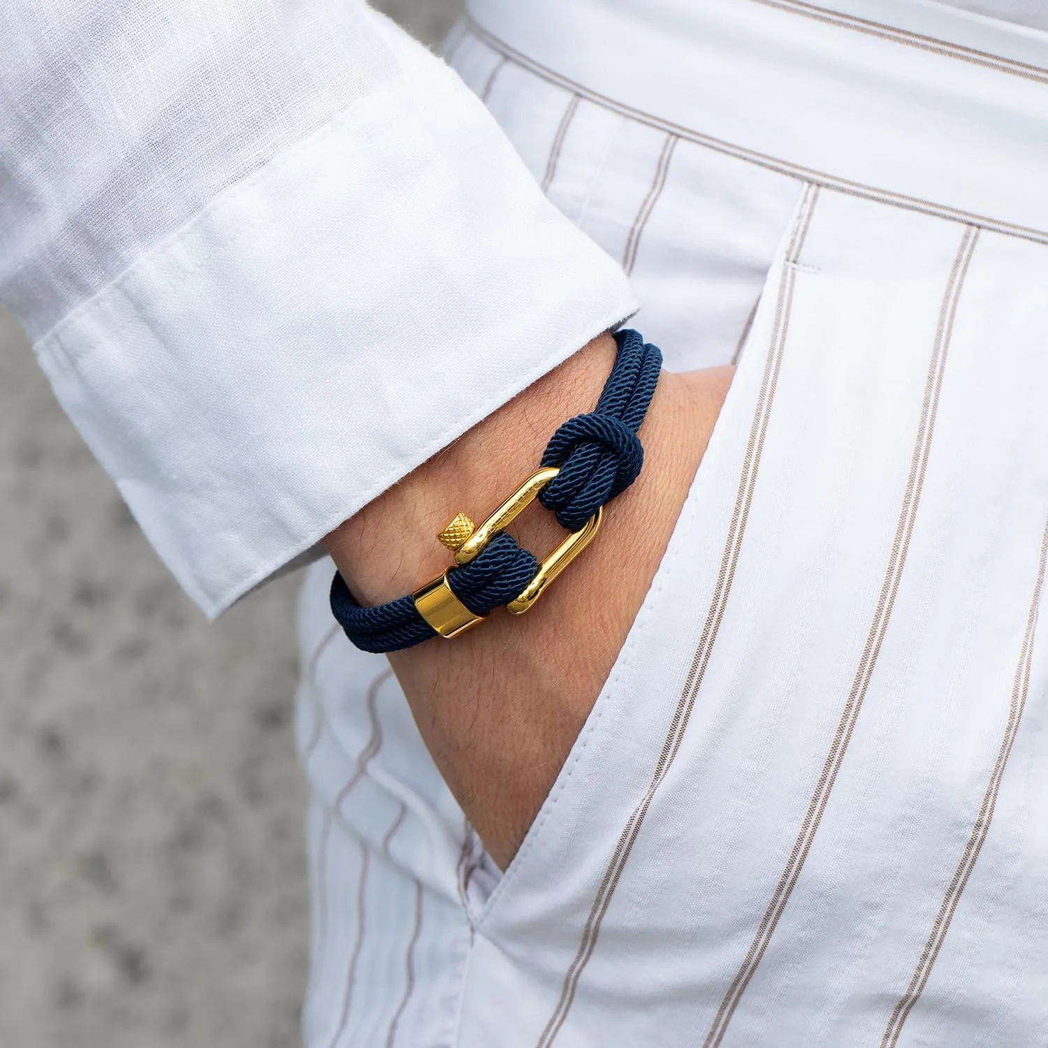 Elegatto Alchor Platinum Rope Bracelet for Men | Premium Nylon Marine Cord with Silver Polished Stainless Steel Shackle Closure | Waterproof and Fade-Resistant | Mens Designer Bracelets