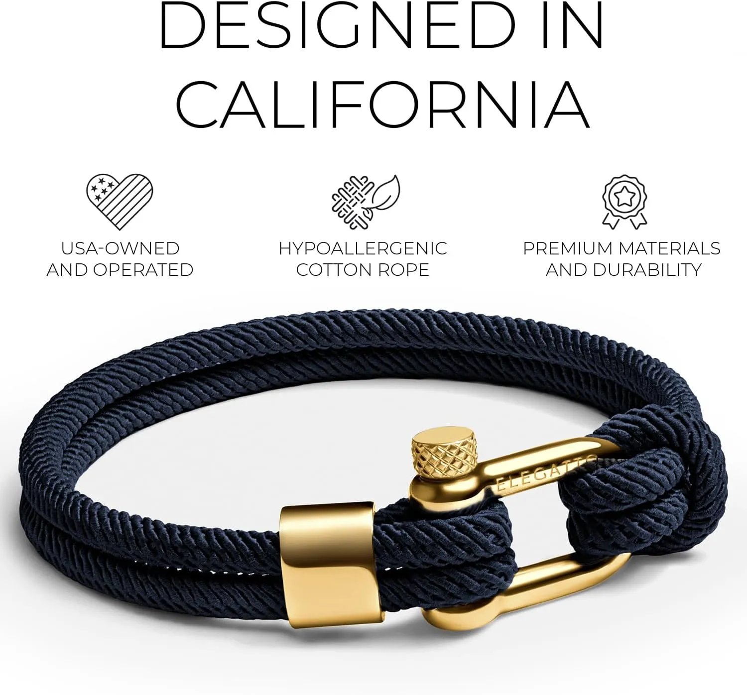 Elegatto Alchor Platinum Rope Bracelet for Men | Premium Nylon Marine Cord with Silver Polished Stainless Steel Shackle Closure | Waterproof and Fade-Resistant | Mens Designer Bracelets