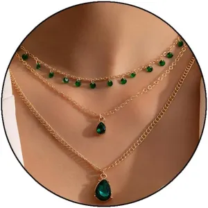 Emerald Choker Necklaces Gold Layered Necklace Green Crystal Pendant Crystal Flower Necklace Water Droplet Pendant Necklace Jewelry for Women