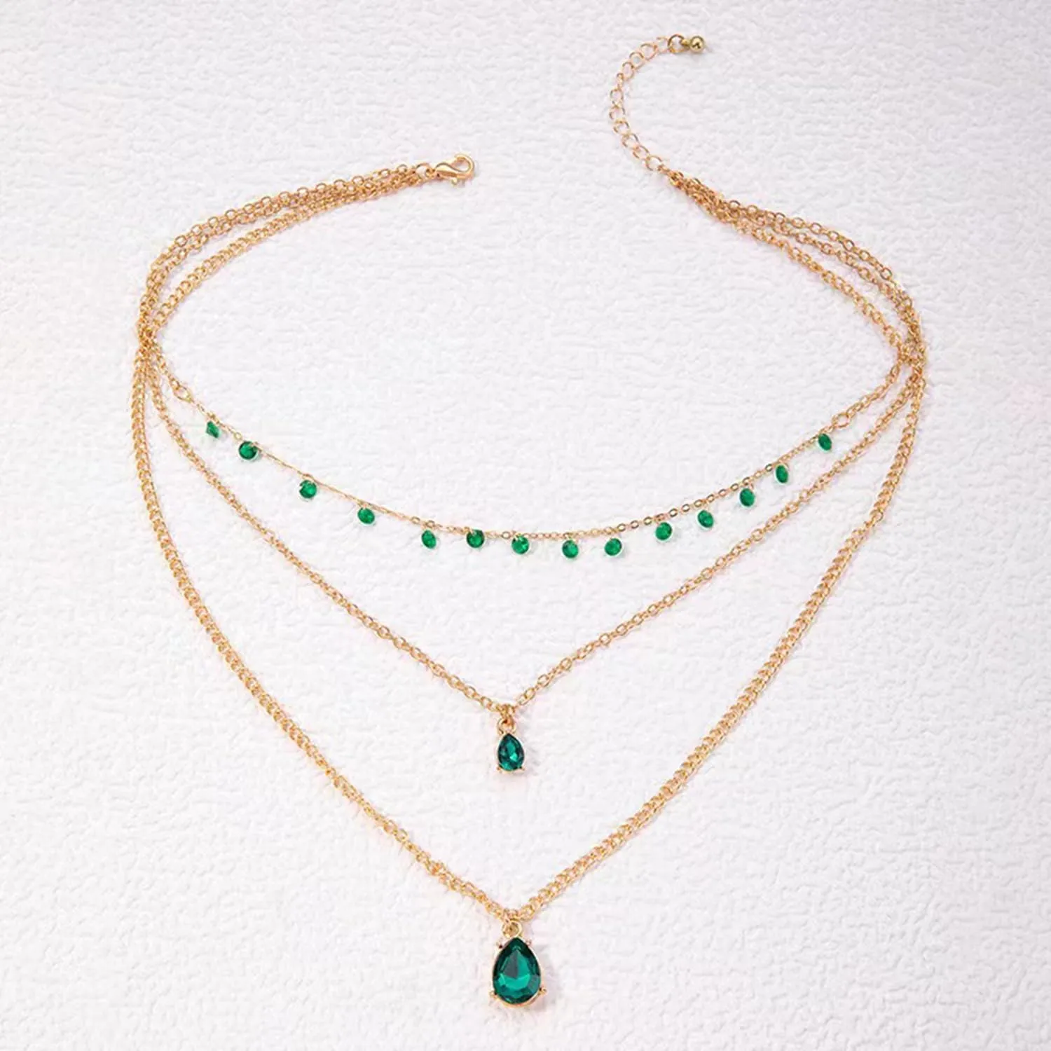 Emerald Choker Necklaces Gold Layered Necklace Green Crystal Pendant Crystal Flower Necklace Water Droplet Pendant Necklace Jewelry for Women