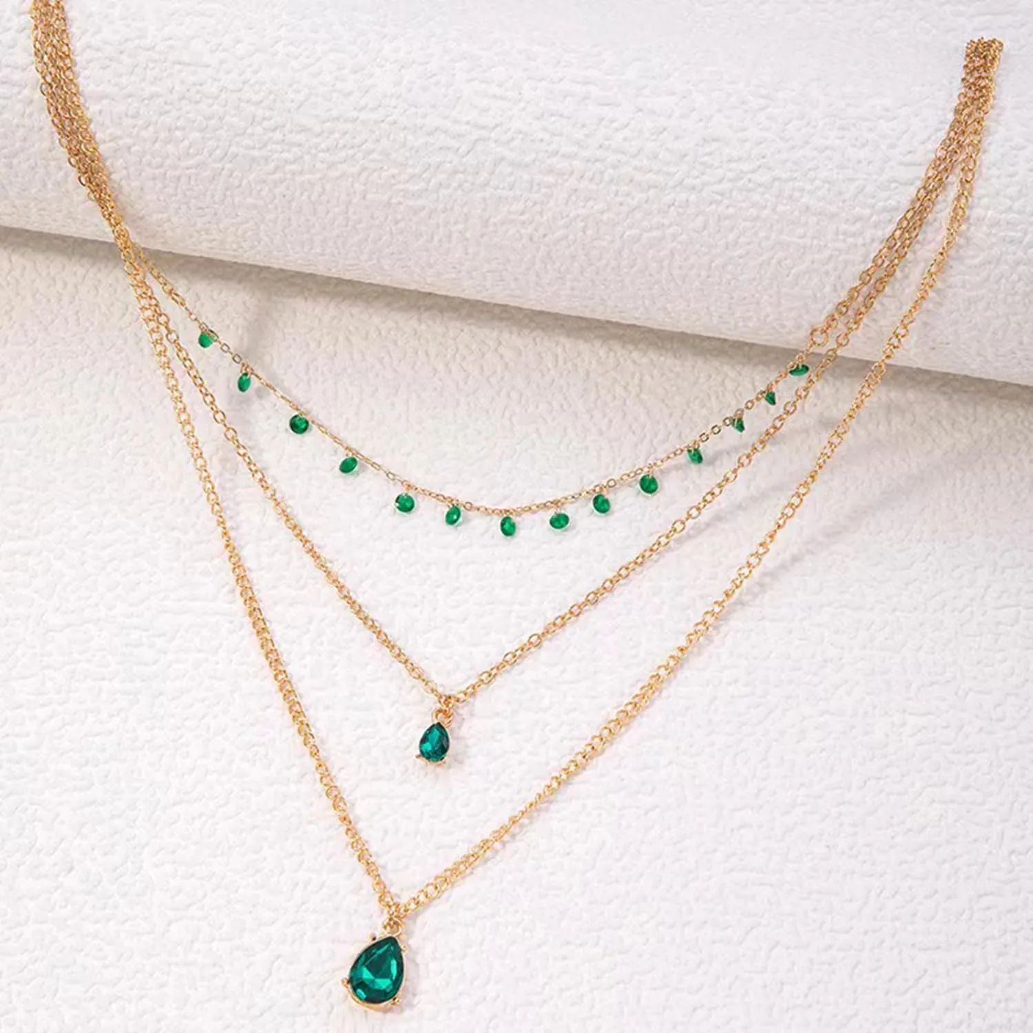 Emerald Choker Necklaces Gold Layered Necklace Green Crystal Pendant Crystal Flower Necklace Water Droplet Pendant Necklace Jewelry for Women