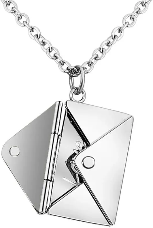 Envelope Love Letter Necklace for Women, Stainless Steel Love You Locket Jewelry, Pendant