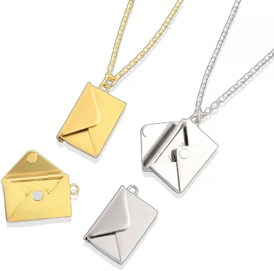 Envelope Love Letter Necklace for Women, Stainless Steel Love You Locket Jewelry, Pendant