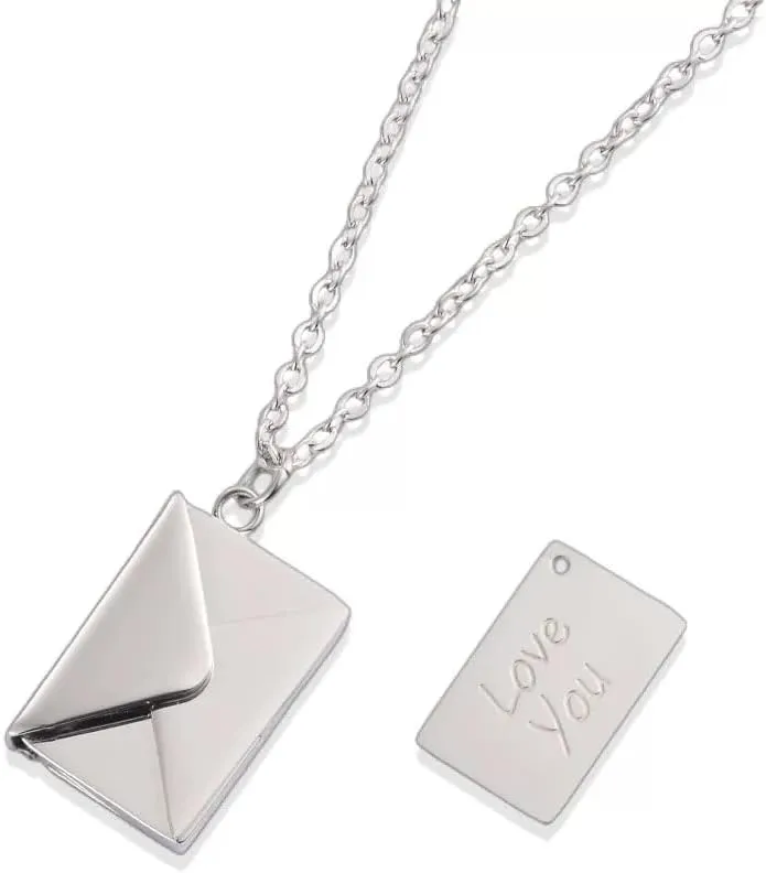 Envelope Love Letter Necklace for Women, Stainless Steel Love You Locket Jewelry, Pendant