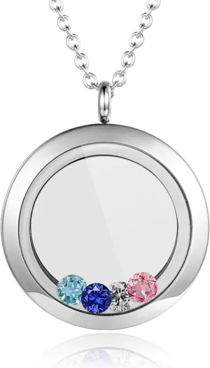 EVERLEAD Locket Necklace, DIY Floating Round Locket Pendant, Living Floating Memory Necklace for Women Friendship Necklace Memory Nostalgic