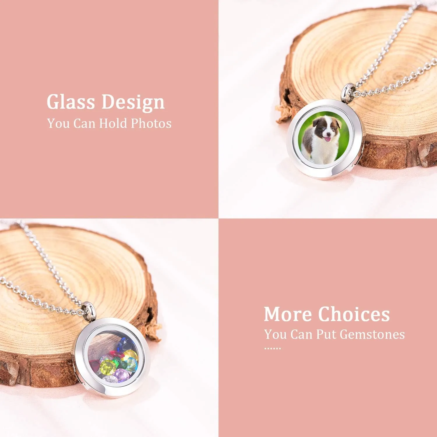 EVERLEAD Locket Necklace, DIY Floating Round Locket Pendant, Living Floating Memory Necklace for Women Friendship Necklace Memory Nostalgic