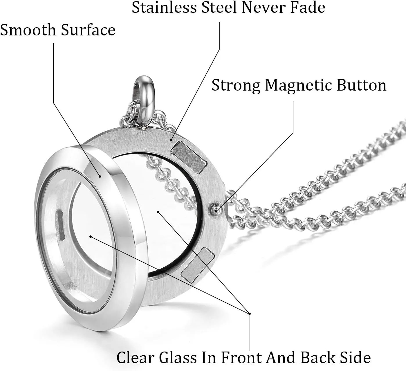 EVERLEAD Locket Necklace, DIY Floating Round Locket Pendant, Living Floating Memory Necklace for Women Friendship Necklace Memory Nostalgic