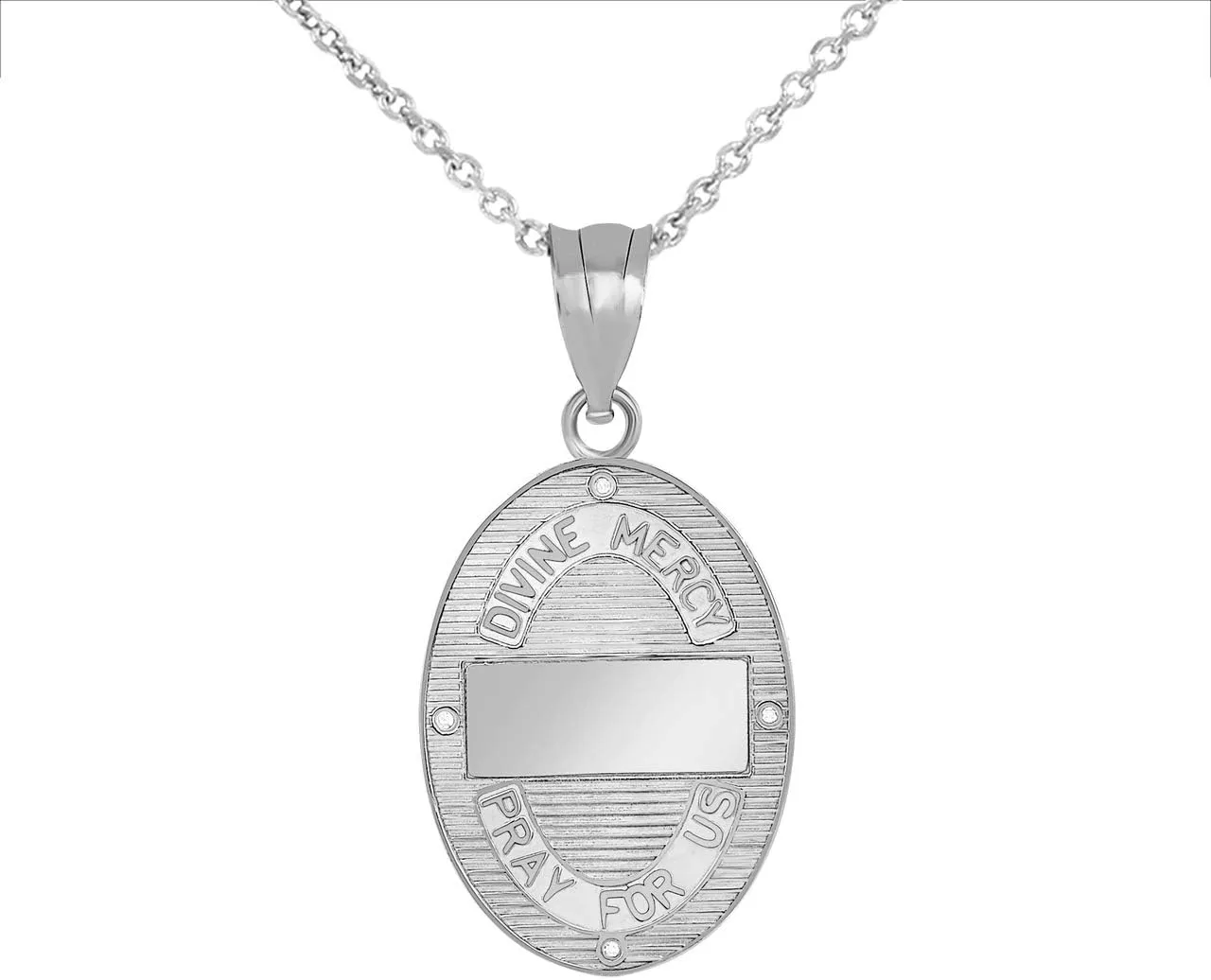 Exquisite 925 Sterling Silver Oval Divine Mercy Of Jesus Medal CZ Pendant Necklace