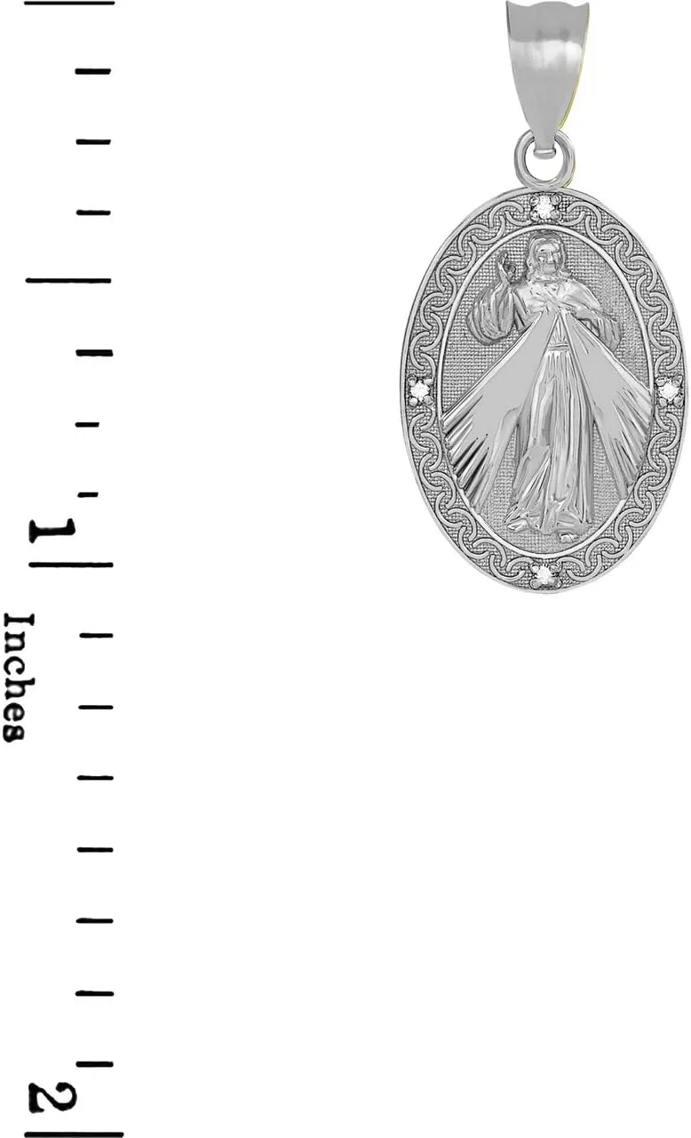 Exquisite 925 Sterling Silver Oval Divine Mercy Of Jesus Medal CZ Pendant Necklace