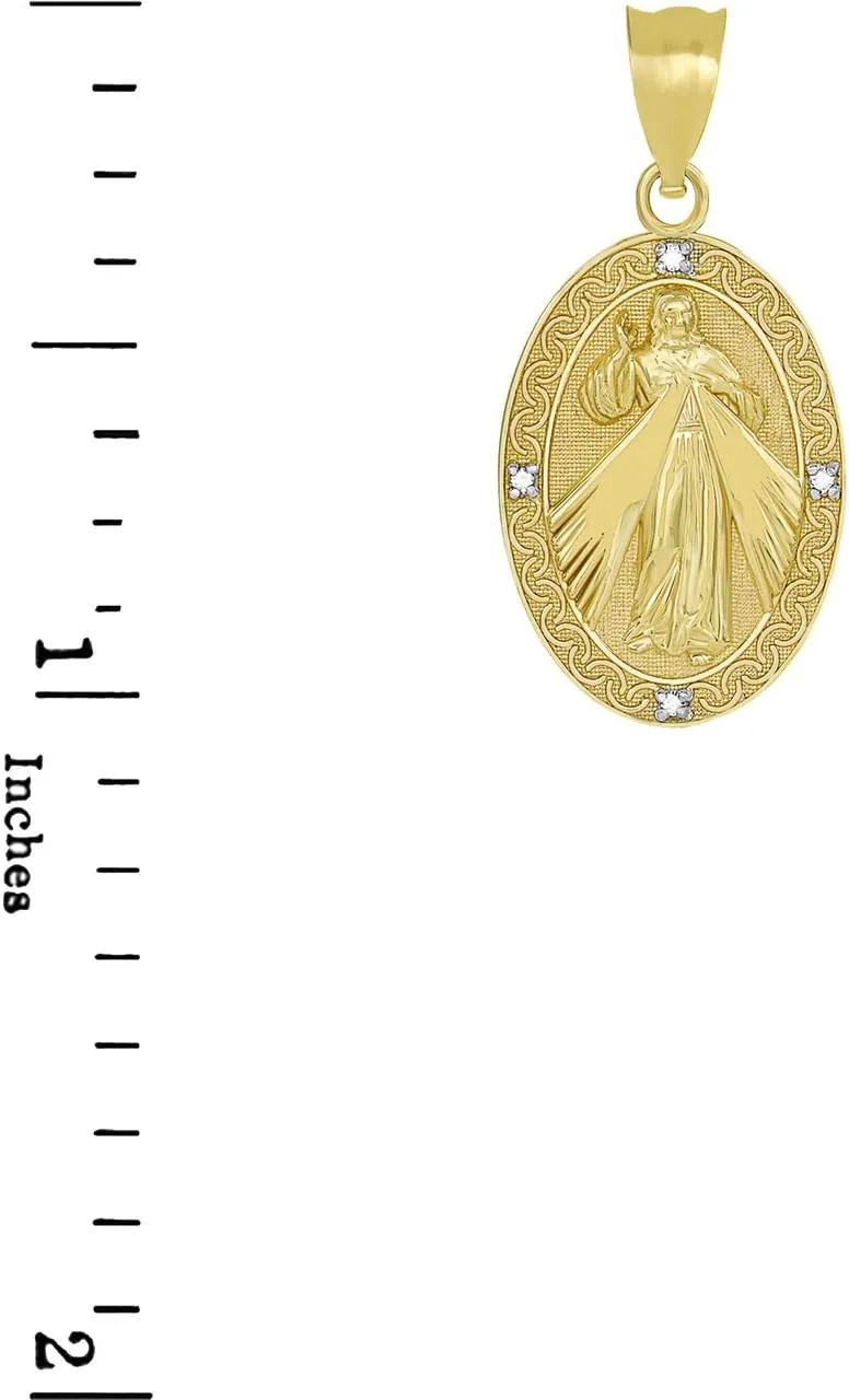 Exquisite Religious Oval Divine Mercy Of Jesus Medal Diamond Charm Pendant