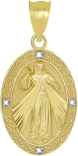 Exquisite Religious Oval Divine Mercy Of Jesus Medal Diamond Charm Pendant