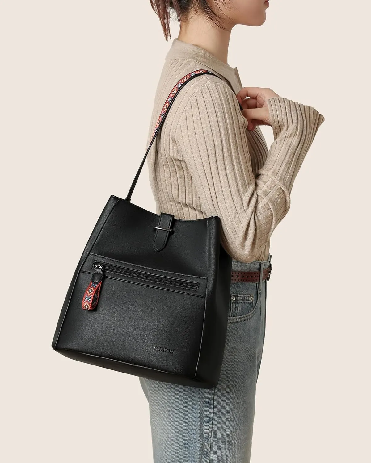 FADEON Bucket Bag for Women Purses and Handbags Designer Hobo Bags for Women Crossbody PU Leather Shoulder Bag Trendy Black
