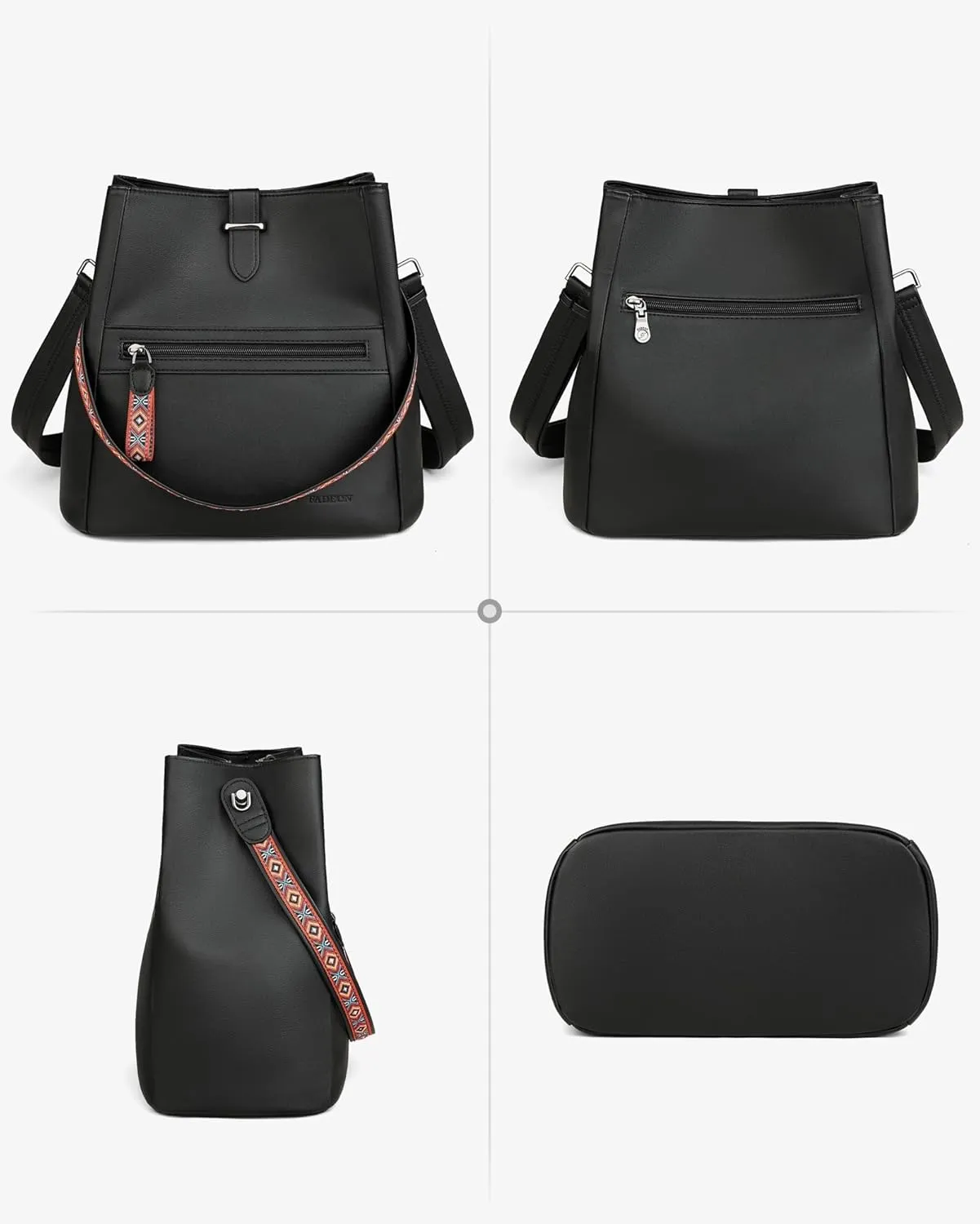 FADEON Bucket Bag for Women Purses and Handbags Designer Hobo Bags for Women Crossbody PU Leather Shoulder Bag Trendy Black