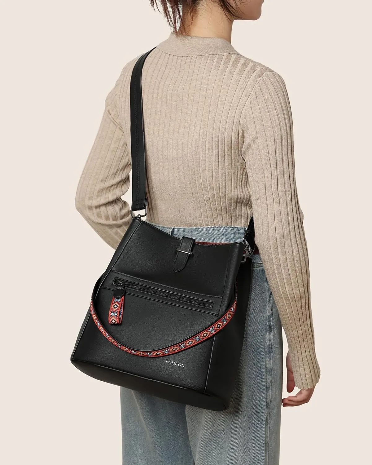 FADEON Bucket Bag for Women Purses and Handbags Designer Hobo Bags for Women Crossbody PU Leather Shoulder Bag Trendy Black