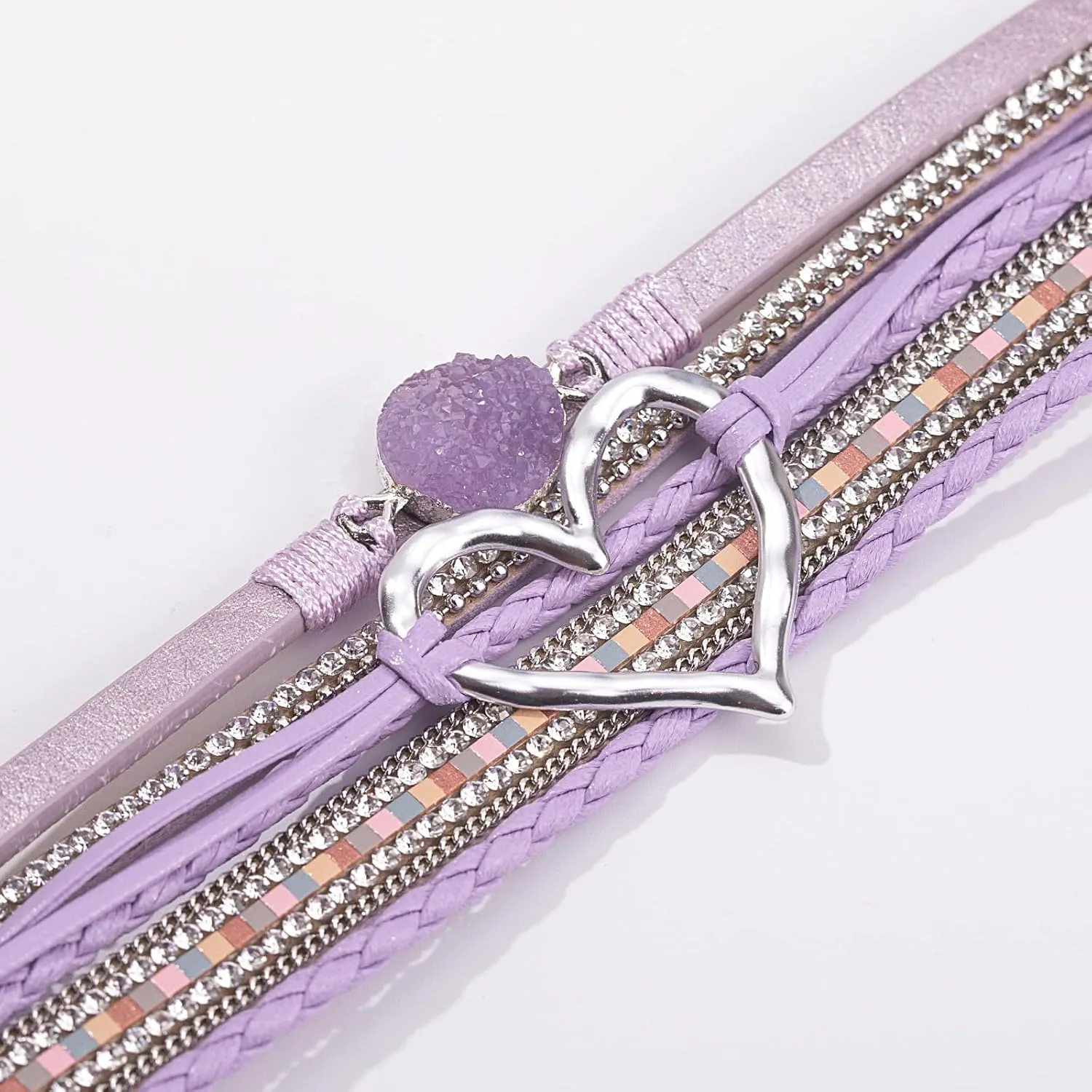 FANCY SHINY Heart Leather Wrap Bracelets Stackable Boho Cuff Bangles Trendy Resin Stone Rhinestone Bracelets with Magnetic Clasp for Women Mother Gift Jewelry