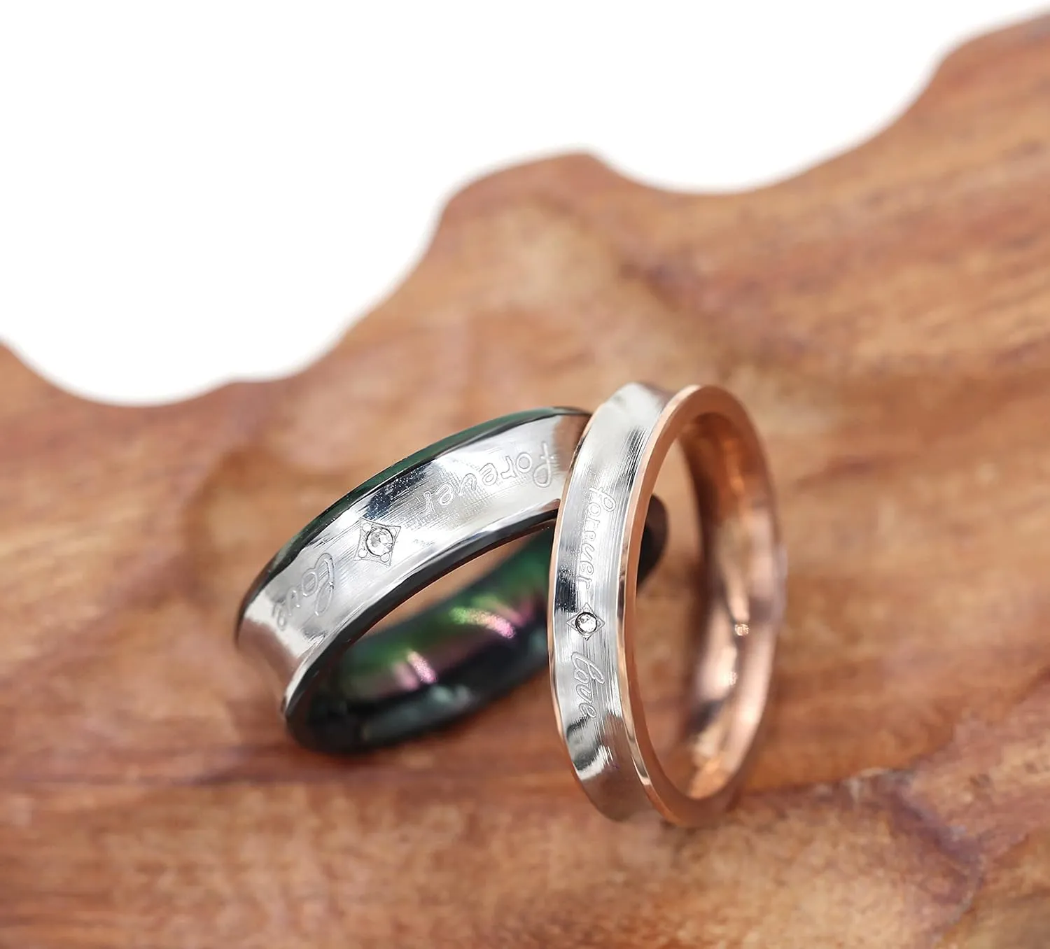 Fashion 2-Tones Forever Love Wedding Band Engagement Rings Couples Matching Jewelry for Lovers