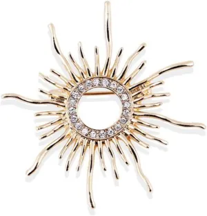 Fashion Artistic Vintage Sunflower Sun Rhinestone Round Gold Brooch Pins Brooches Women's Wedding Corsage Elegant Crystal Brooch Pin for Women Girls Unisex Christmas Gift