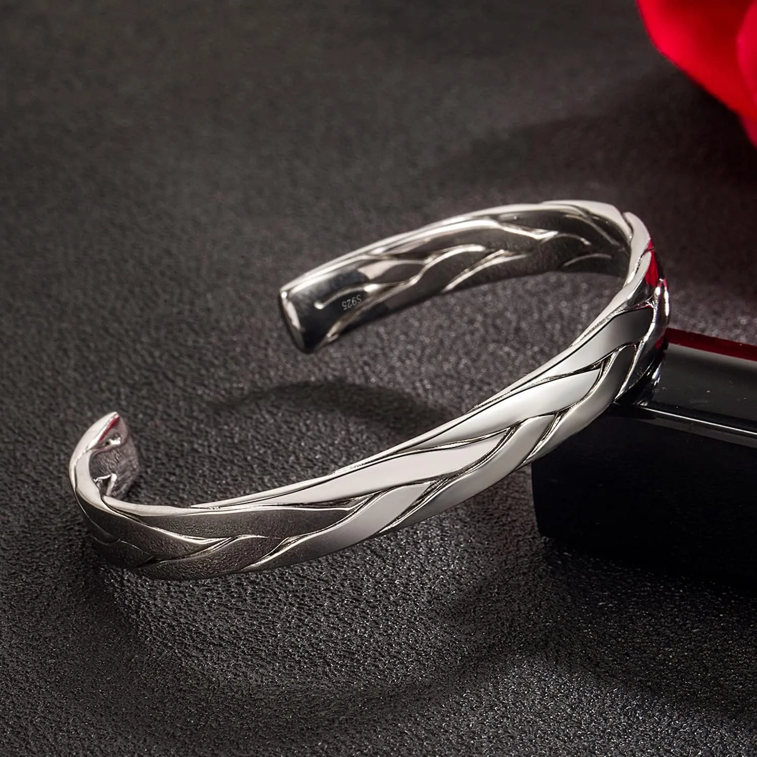 Fashion Men & Women 925 Sterling Silver Bracelet Simple Cuff Bangles Couples Jewelry For Him Her Adjustable Bracelet in a Pretty Gift Box