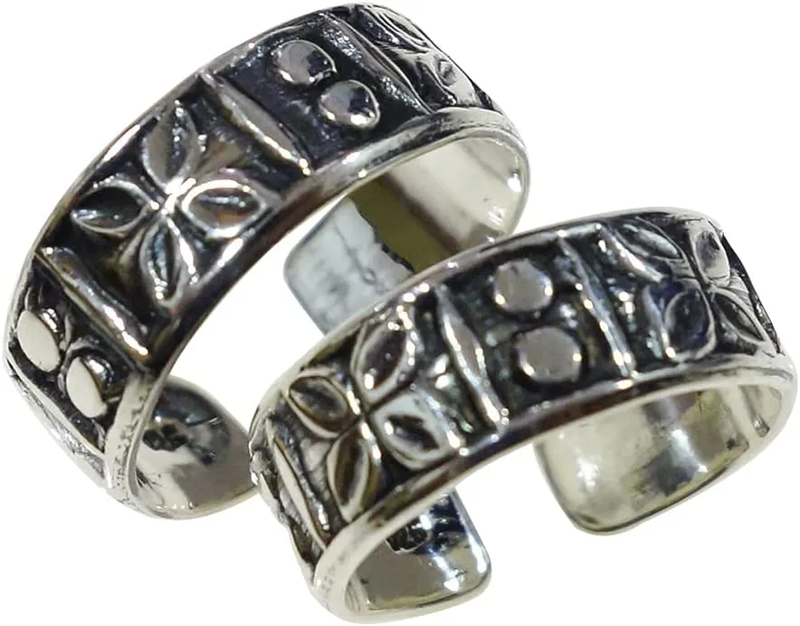 Fashion Toe Rings for Women & Teens Fine Engraving Ethnic Gypsy Boho Designer Modern Contemporary Adjustable Size 925 Sterling Silver Toe Ring Jewelry