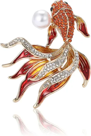 Fashionable Rhinestone Goldfish Brooch for Women Animal Pin Dress Suit Pin Accessories Party Banquet Gift