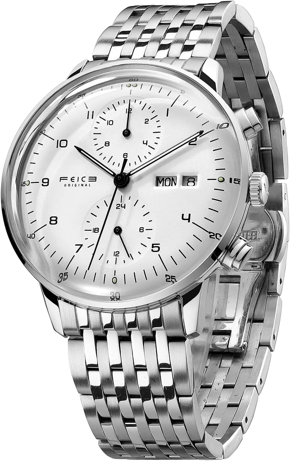 FEICE Mens Watches Bauhaus Automatic Watch Stainless Steel Mechanical Watch Wristwatch Casual Dress Watches for Men with Leather Bands Date -FM121