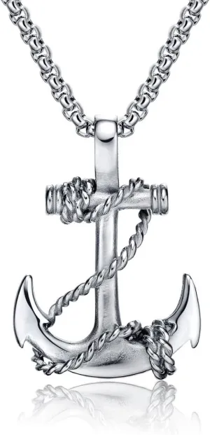 Feraco Anchor Necklace for Men Vintage Navy Nautical Pirate Pendant Stainless Steel Anchor Chain Necklace, 21.6 inch