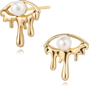 FETTERO Women Earrings Gold Eye Studs 14K Gold Plated Delicate Dainty Earrings Evil Eye Hypoallergenic Earrings Jewelry for Women Everyday Wear