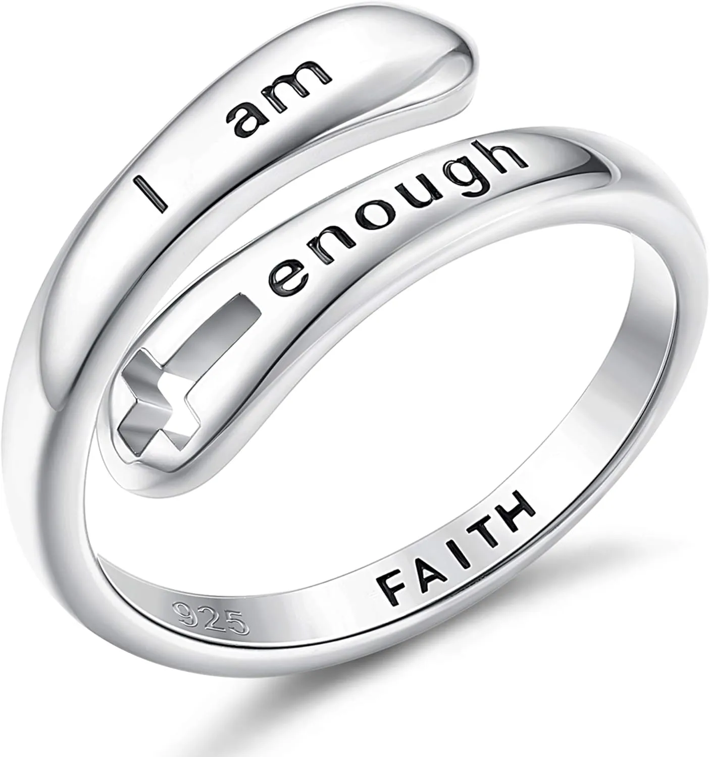FIASASO Rings for Women 925 Sterling Silver Adjustable Faith Christian Cross - Encouragement Statement Jewelry, Dainty & Elegant Designs, Comfortable Fit, Versatile Everyday Wear, Sizes 6-9