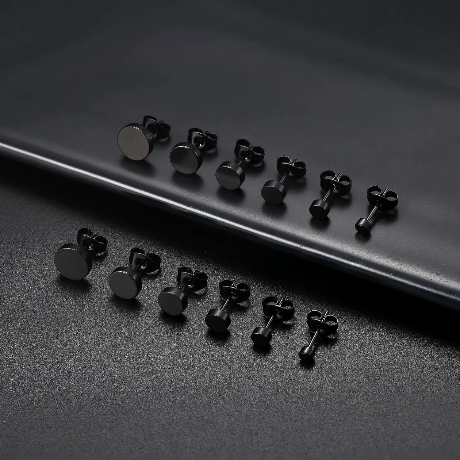 FIBO STEEL 316L Surgical Steel Hypoallergenic Black Stud Earrings for Men Women, Round Waterproof Cartilage & Lobe Jewelry, Comfortable Everyday Fashion Accessory, 3mm-8mm